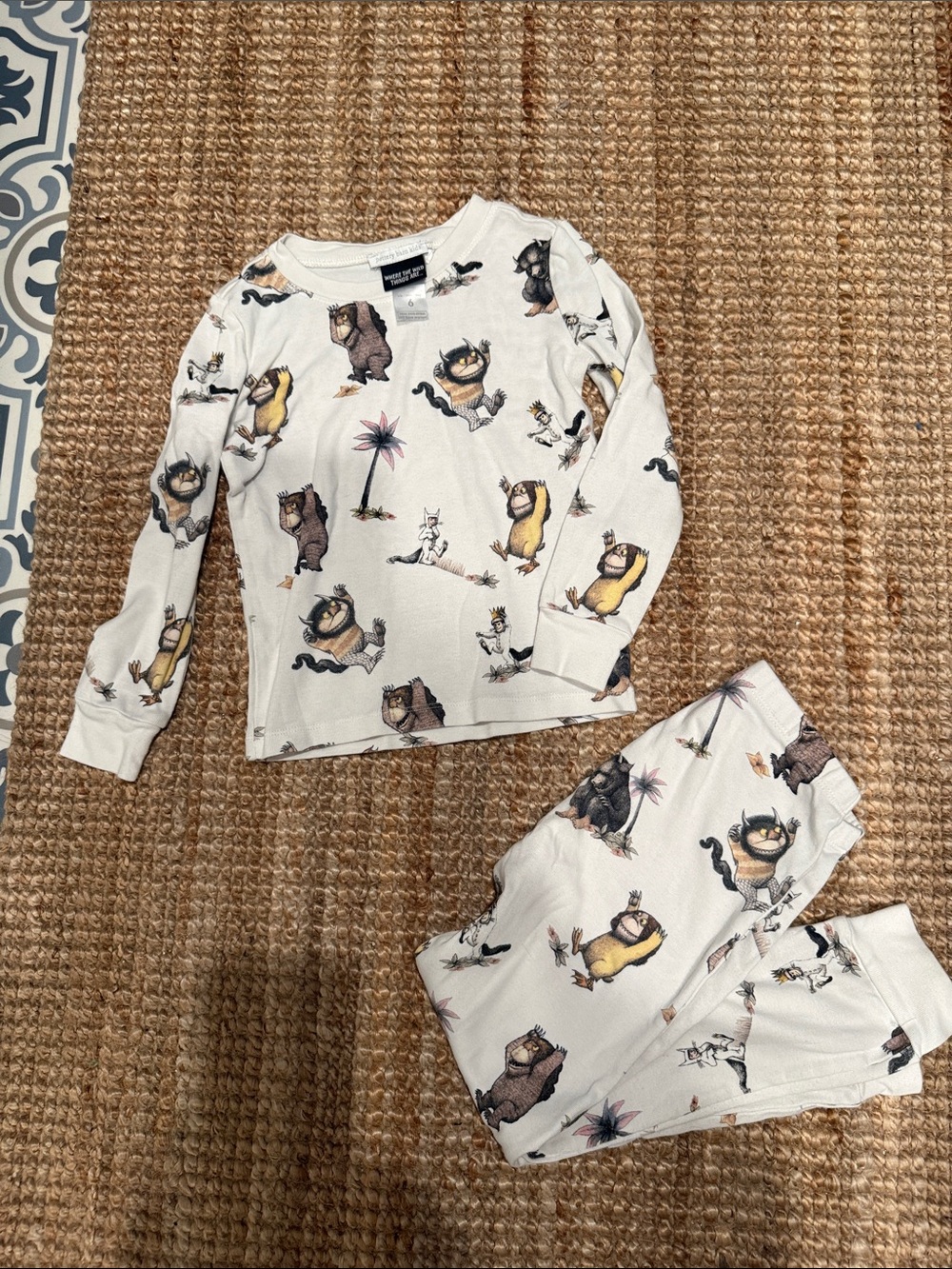 Pottery Barn Kids Cream Pajama Set with Where The Wild Thing Are print
